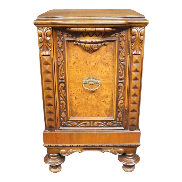 1930s Depression Era Carved Walnut Nightstand For Sale