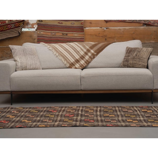1970s Vintage Handmade Wool Cotton Brown Runner Rug For Sale - Image 10 of 11