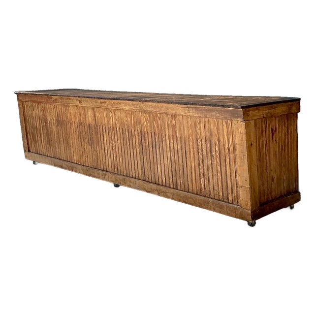 Vintage Wood Industrial Long Counter For Sale