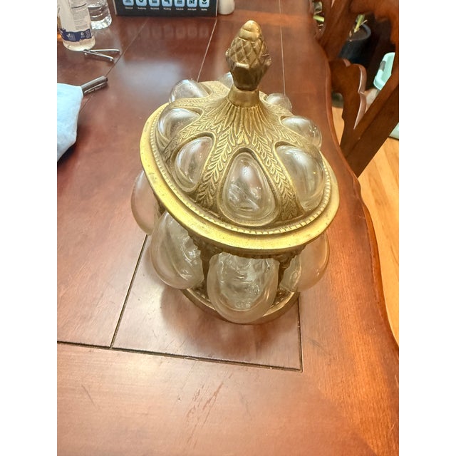 Hollywood Regency Mid 20th Century Brass and Hand Blown Bubble Glass Jar For Sale - Image 3 of 5
