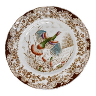 1950s Polychrome Wild Turkey Transferware Dinner Plate by Johnson Brothers England For Sale