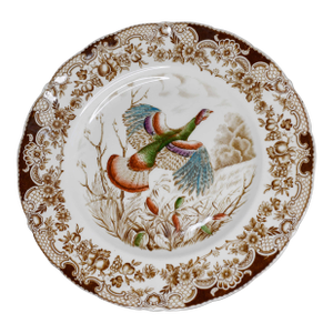 1950s Polychrome Wild Turkey Transferware Dinner Plate by Johnson Brothers England