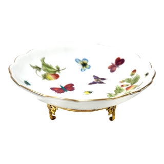 Vintage Porcelain Ardalt Lenwile Butterfly Footed Soap Dish/Bowl on Gilt Metal Stand For Sale