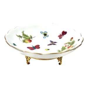 Vintage Porcelain Butterfly Dish – Footed Trinket Bowl Soap Dish With Gilt Stand, Hollywood Regency, Ardalt Lenwile