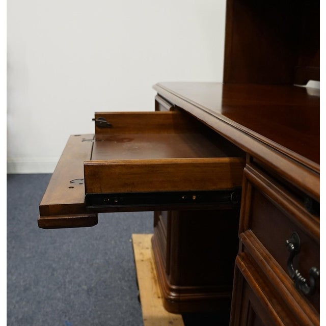 High End Cherry Contemporary Traditional Style 80" Computer Desk / Credenza W. Storage Display Hutch For Sale - Image 9 of 12