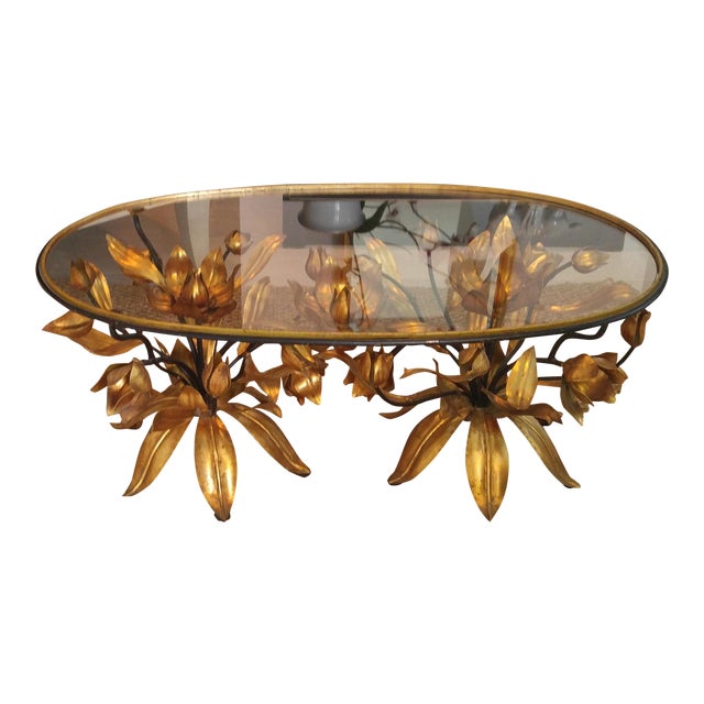 Italian Gilt Tole Floral Coffee Table | Chairish