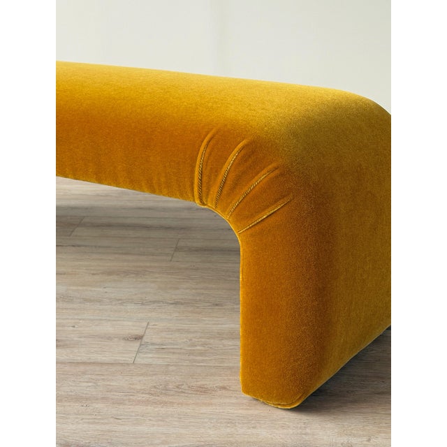 Gold 1980s Waterfall Bench in Golden Ochre Mohair For Sale - Image 8 of 9