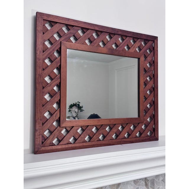 Mid 20th Century Vintage Rustic Traditional Hand-Made Solid Wood Lattice Wall Mirror For Sale - Image 5 of 13