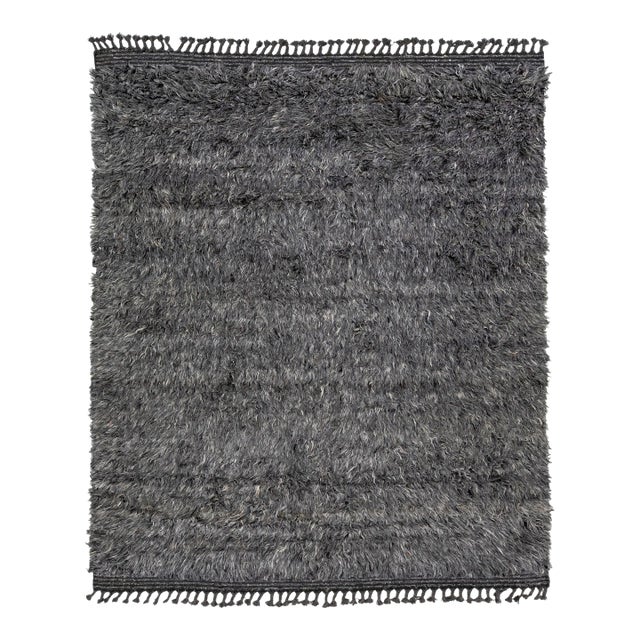 Modern Tulu Moroccan Style Wool Rug With Charcoal Field For Sale