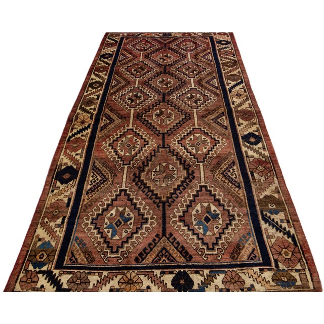 Textile 1960s Vintage Handmade Shiraz Brown Medallion Wool Rug For Sale - Image 7 of 8
