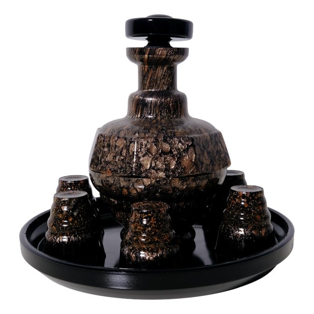 Art Nouveau Liquor Glasses and Bottle in Murano Glass, 1890s, Set of 7 For Sale