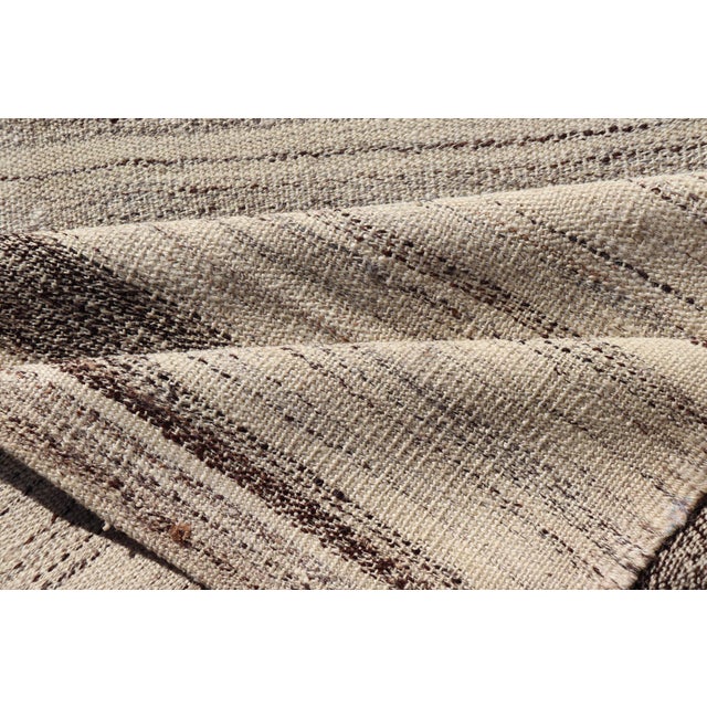 Stripe Design Turkish Vintage Kilim Rug in Shades of Ivory, Beige, and Brown For Sale - Image 9 of 10