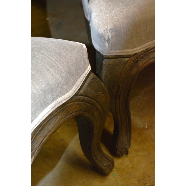 Restoration Hardware Pair Lorraine Gray Velvet Wing Back Bergere Arm Chairs W/ Wood Surround For Sale - Image 10 of 17