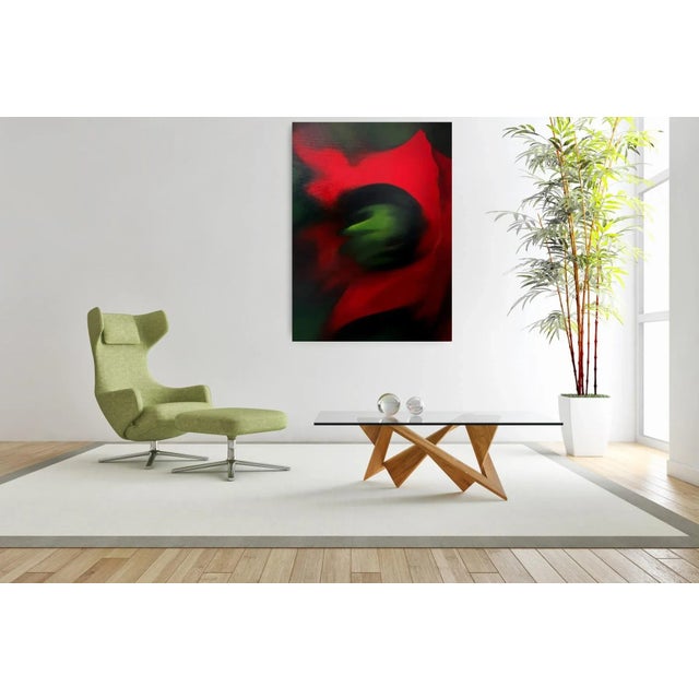 Painting may be sent rolled with the stretcher. The work is sold unframed. Photos present a visualization of a framing....