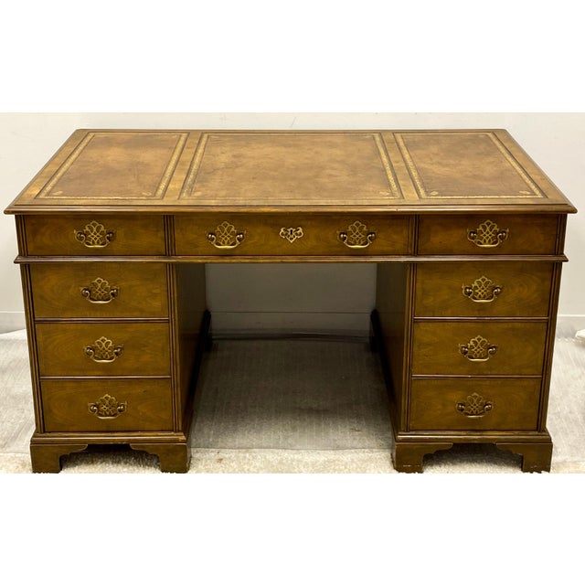 Baker Furniture Walnut Desk With Tooled Leather Top Chairish