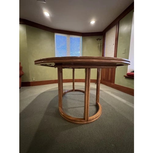 Wood Vintage McGuire Blonde Round Dining or Game Table With Two Leaves For Sale - Image 7 of 12