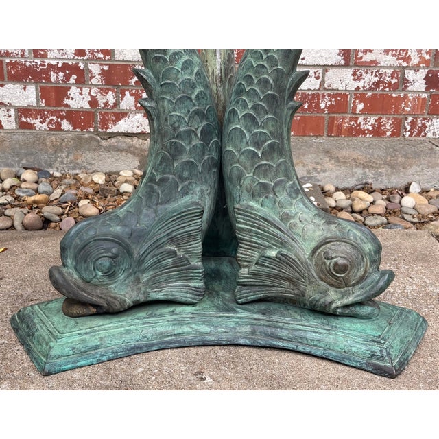 Vintage Regency Verdigris Koi Fish or Dolphin Patio Table and 4 Chairs For Sale - Image 9 of 18