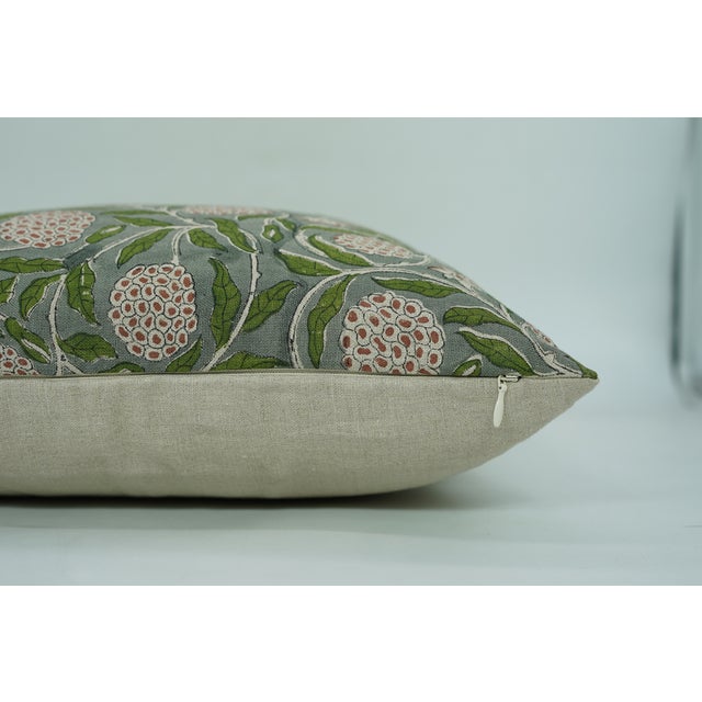Art Deco Fabdivine Pure Linen Handmade Block Print Throw Pillow Covers 14x14inches-Meraci Floral Design For Sale - Image 3 of 5