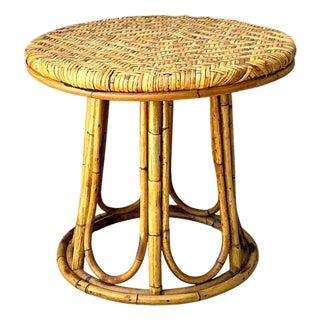 Vintage Woven Rattan Accent Table For Sale