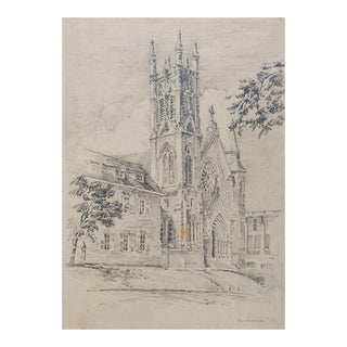 Vintage St. Mary's Cathedral Austin Texas Architectural Drawing For Sale