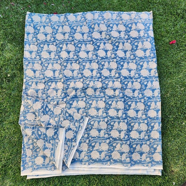 Hand block printed 100% linen floral textile yardage. 11 meters. 47" wide. Perfect for upholstery, pillows or drapes
