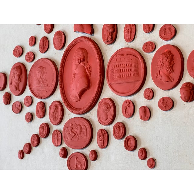 Late 20th Century #1013 Grand Tour Revival Neoclassical Vintage Red Plaster Cast Waxed Intaglio Arrangement For Sale - Image 5 of 7