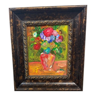 Impasto Flower Bouquet Painting, Framed For Sale