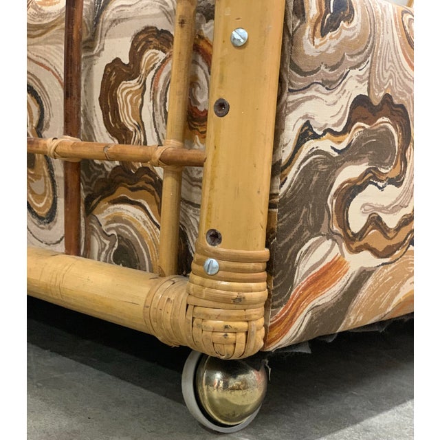 Rare Vintage 1980s Rattan and Bamboo Loveseat Sofa in the Style of Gervasoni With Original Upholstery For Sale - Image 11 of 12