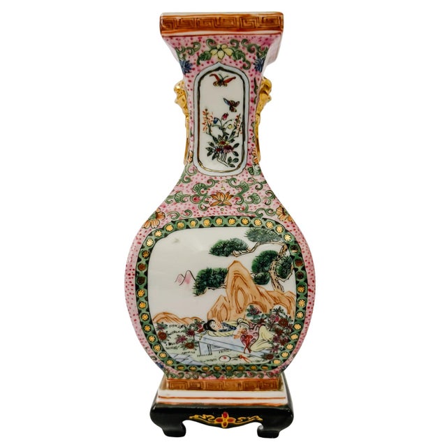 Vintage Chinese Famille Rose Petite Square Baluster Vases With Removable Stands - Pair For Sale In San Diego - Image 6 of 18
