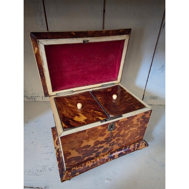 Early 19th Century Antique English Faux Tortoiseshell Tea Caddy For Sale - Image 5 of 15