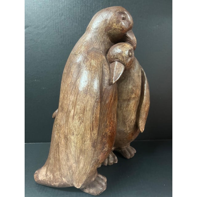 Vintage Large Hand Carved Wooden Penguin Couple Sculptural Statue For Sale In New York - Image 6 of 10
