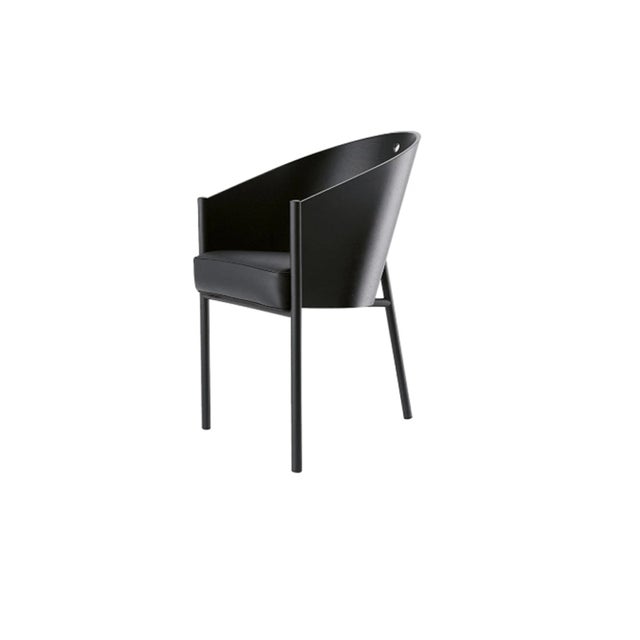 Mid-Century Modern Vintage Costes Black Leather Seat Arm Chair ~ Club Chair by Philippe Starck For Sale - Image 3 of 13