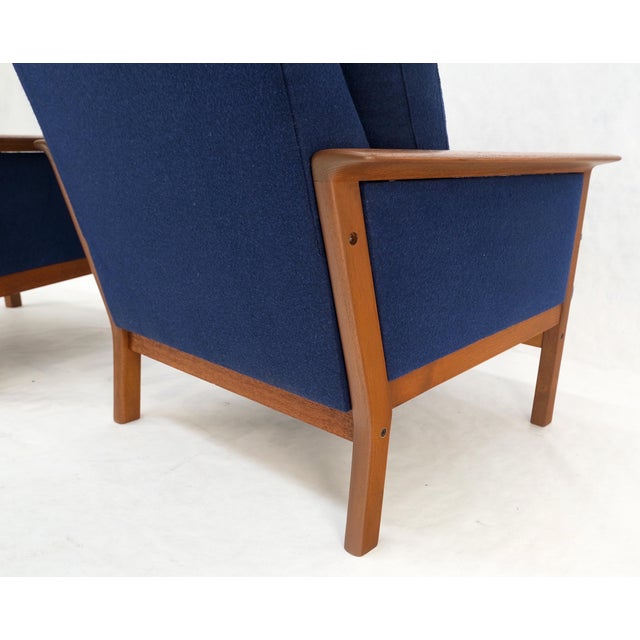 Danish Mid-Century Modern Teak Frames New Wool Upholstery Lounge Chairs Refinish For Sale - Image 9 of 15
