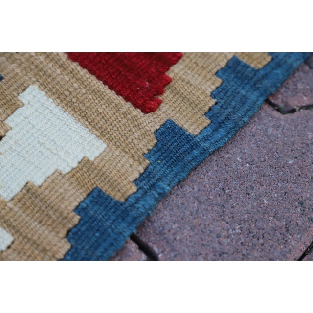 Textile 1980s Southwestern Style Hand Knotted Geometric Design Oushak Kilim Runner Rug For Sale - Image 7 of 10
