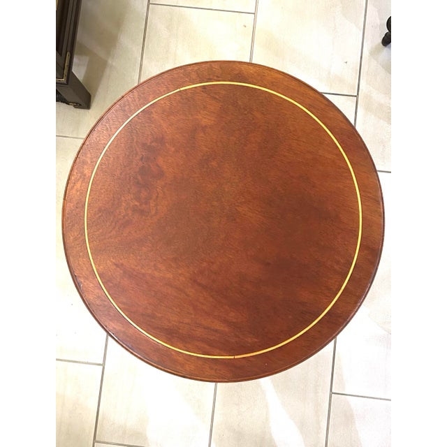 Mid-Century Modern Vintage, Mahogany, Round End/Side Table, With Shelf, and Inlaid Wood Design, Federal Style, 1950’s For Sale - Image 3 of 11