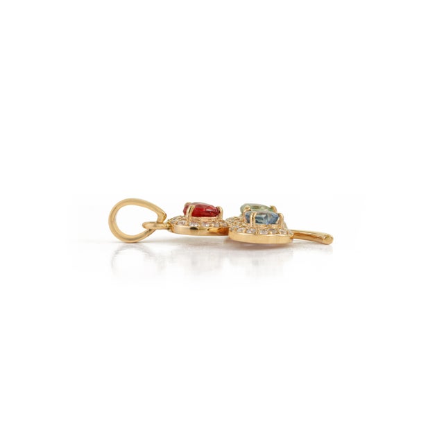 Metal Clover-Inspired 14k Yellow Gold Multi-Sapphire & Diamond Pendant, 1.01ct For Sale - Image 7 of 15