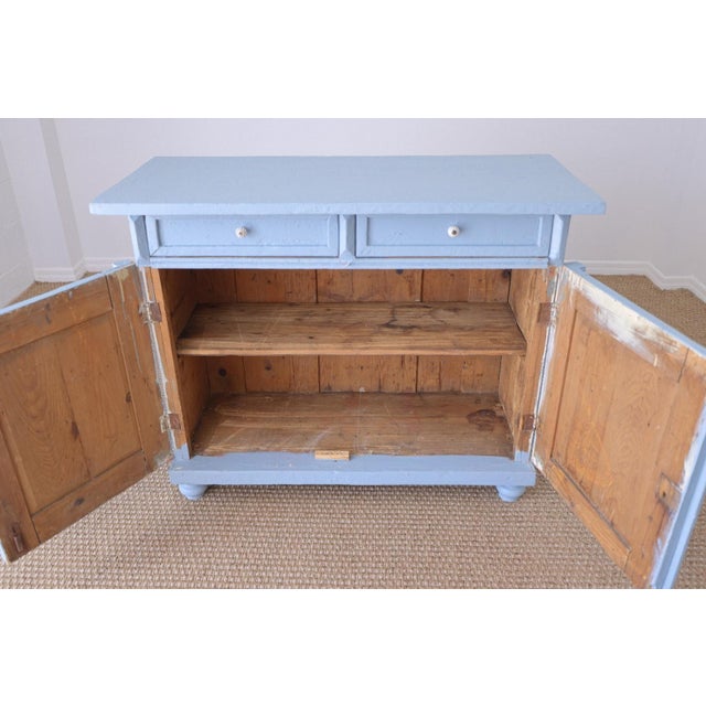 English Antique Blue Painted Pine Cupboard - Circa 1880 For Sale - Image 3 of 14