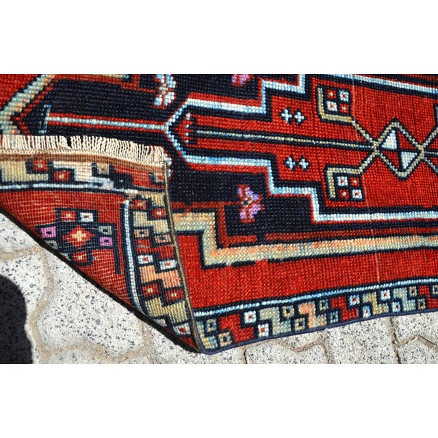 1960s 1960s Vintage Red and Navy Blue Hand Knotted Small Rug For Sale - Image 5 of 6