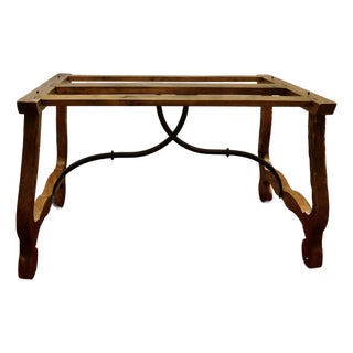 Vintage Table French Oak Wood & Wrought Iron Base For Sale
