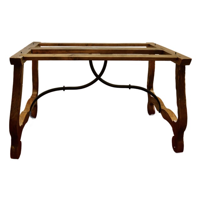 Vintage Table French Oak Wood & Wrought Iron Base For Sale