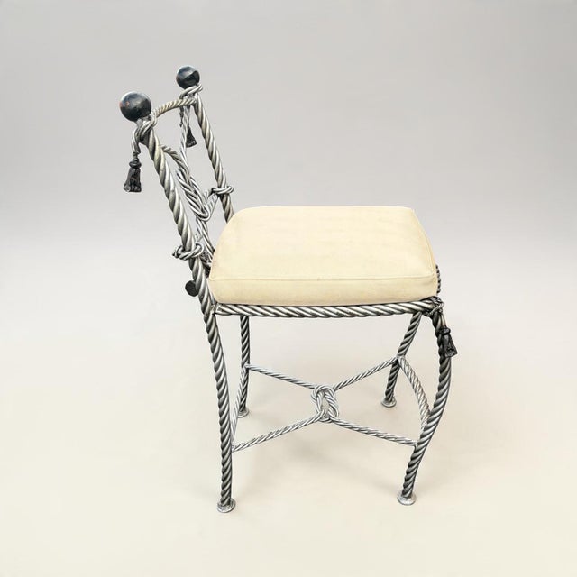 French Vintage Napoleon III Iron Rope Twist Designer Bar Stool For Sale - Image 3 of 10