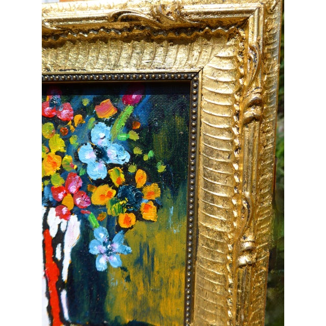 Gold "Fancy Flowers" Oil in a Gilded Gold Frame For Sale - Image 8 of 8