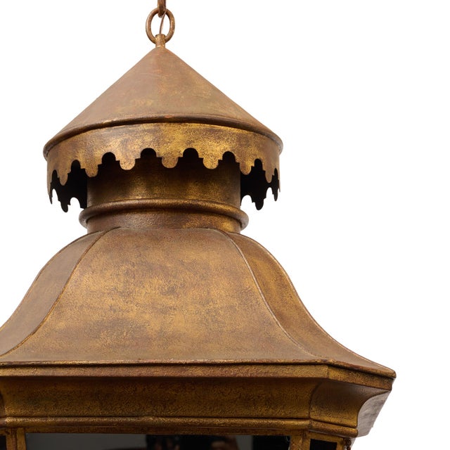 Grande French Antique Brass and Glass Lantern, Circa 1920 For Sale In Austin - Image 6 of 9