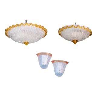 Set of 4 Orange Murano Glass 2 Ceiling Light and 2 Wall Light, 1970 For Sale