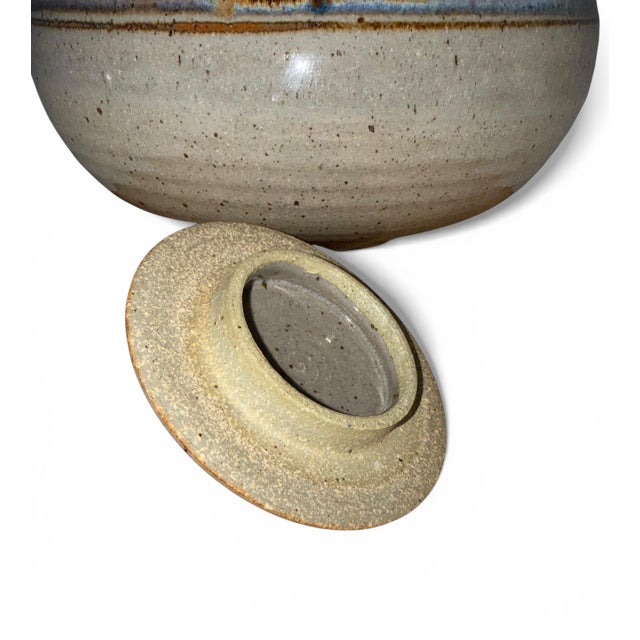 Large Vintage Studio Pottery Covered Jar – Wheel-Thrown Stoneware Lidded Vessel With Brushwork, Signed (1970s–80s) For Sale - Image 10 of 12