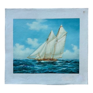 Yacht Schooner Sailboat Marine Oil Painting on Canvas, Unstretched, by Thomas For Sale