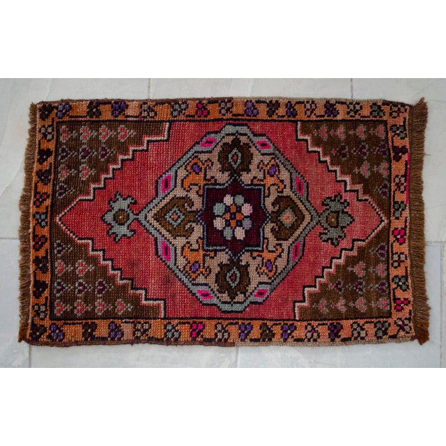 Hand Knotted Small Turkish Rug Organic Wool Mat Small Area Rug Kitchen Decor Doormat - 19'' X 29'' For Sale - Image 12 of 15
