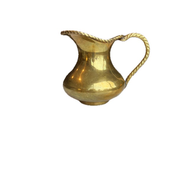 Mid-Century Modern Vintage Hosley International Solid Brass Pitcher With Braided Handle For Sale - Image 3 of 10