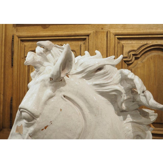 Pair of Large Glazed Terracotta Horse Busts From Italy, Circa 1950 For Sale - Image 12 of 18