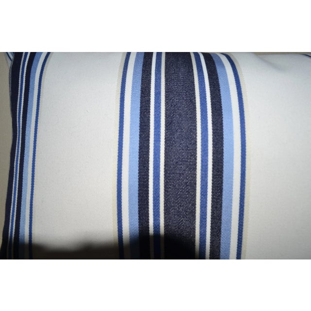 Textile Blue and White Stripe Lumbar Pillow With Feather Insert For Sale - Image 7 of 7